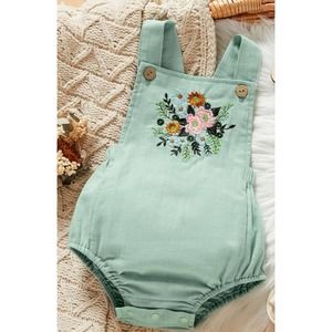 Floral Embroidery Solid Color Baby Suspe